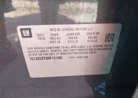 2017 Chevrolet Malibu Lt from USA, damaged, VIN 1G1ZE5ST8HF191486